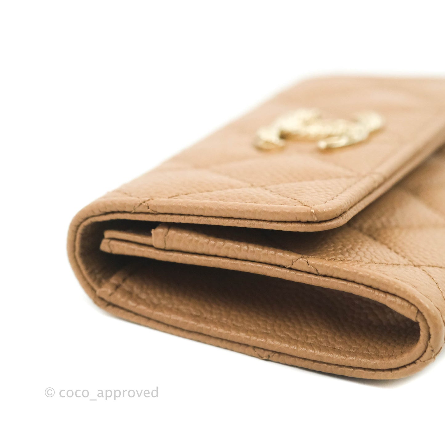Chanel Quilted Flap Card Holder Dark Beige Caviar Gold Hardware
