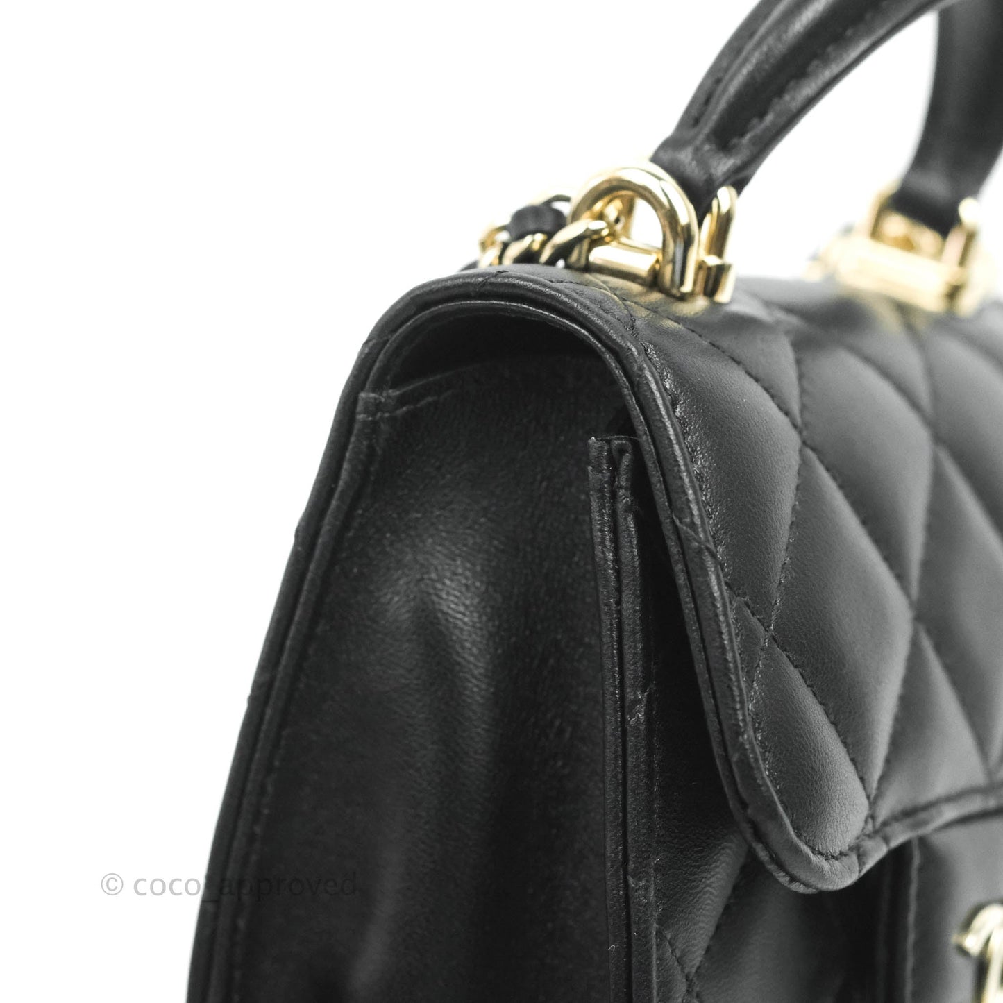 Chanel Mini Handle Clutch With Chain Black Lambskin Gold Hardware 22P