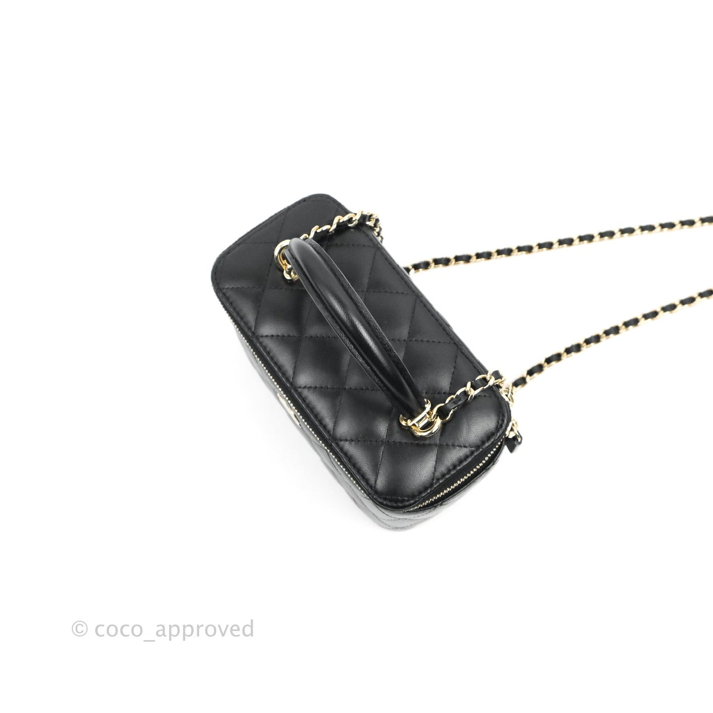 Chanel Vanity Rectangular Top Handle Black Lambskin Gold Hardware