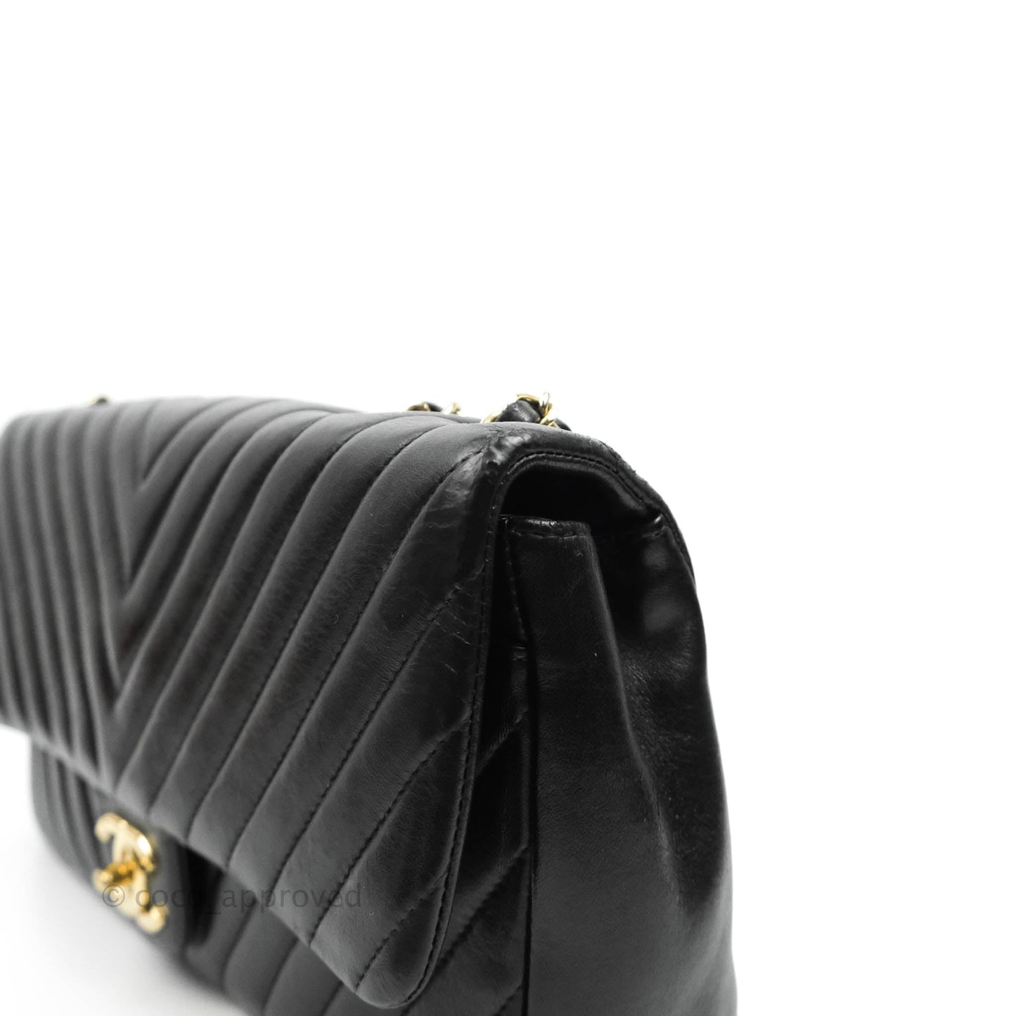 Chanel Large Chevron Single Flap Bag Black Calfskin Gold Hardware