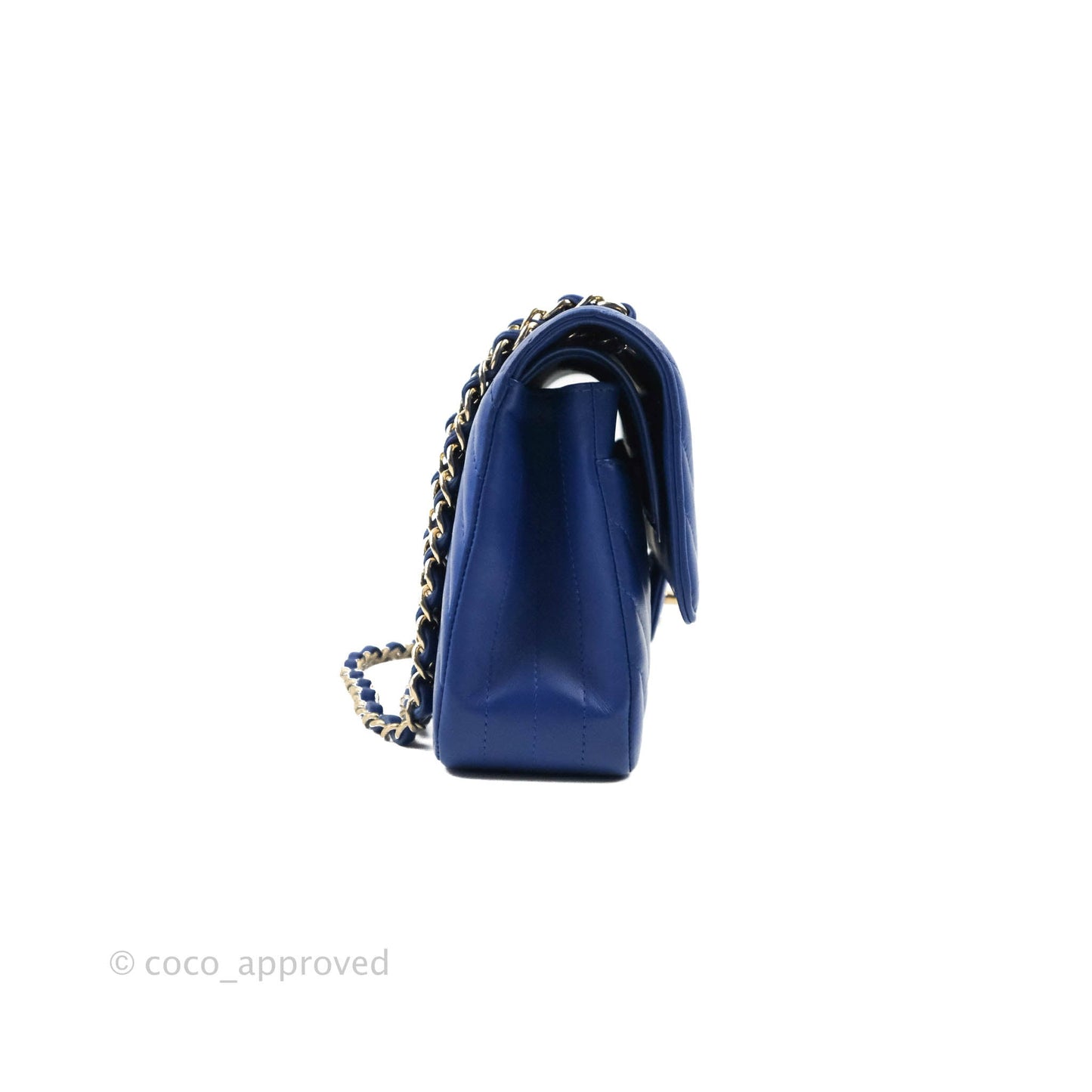 Chanel Classic M/L Medium Chevron Double Flap Blue Lambskin Gold Hardware