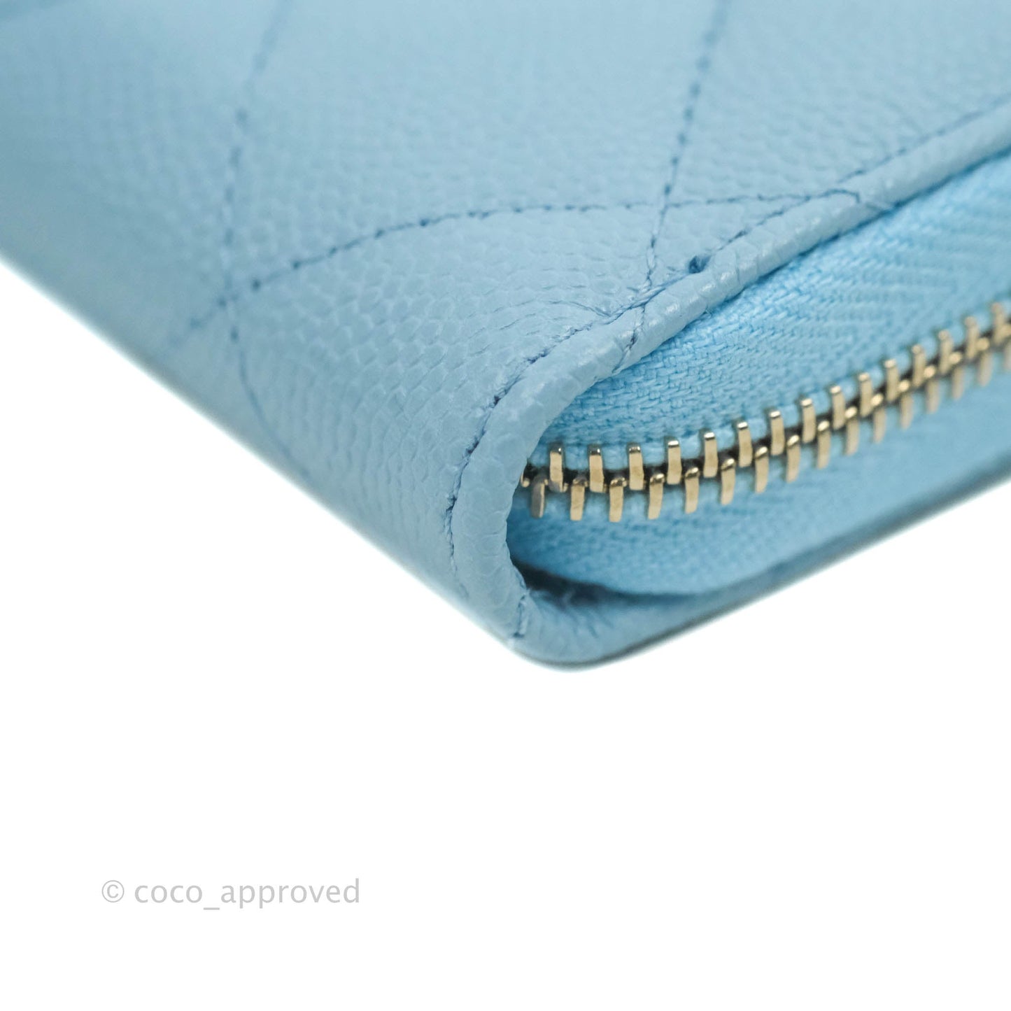 Chanel Classic Zipped Coin Purse Light Blue Caviar Gold Hardware