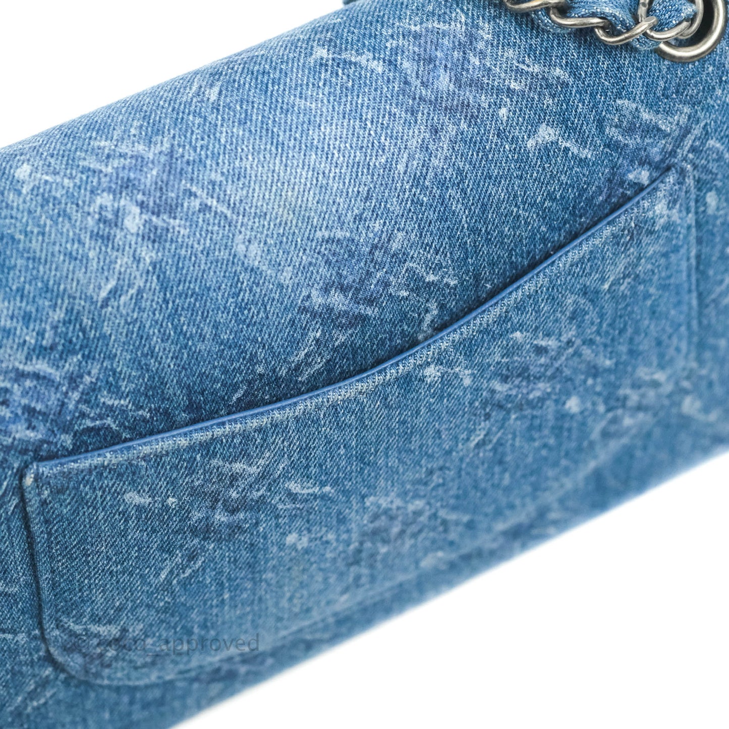 Chanel Classic M/L Medium Double Flap Blue Denim Ruthenium Hardware