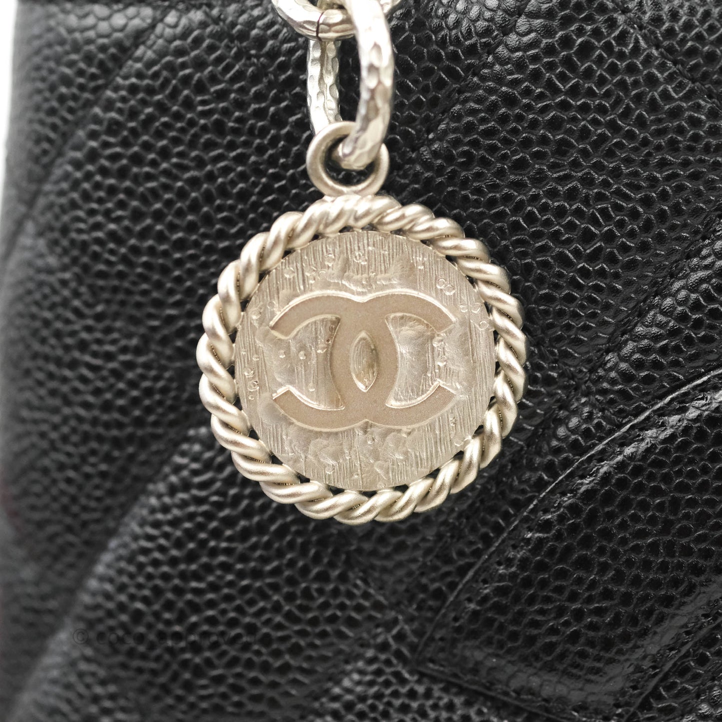 Chanel Medallion Vintage CC Black Caviar Tote Bag Silver Hardware