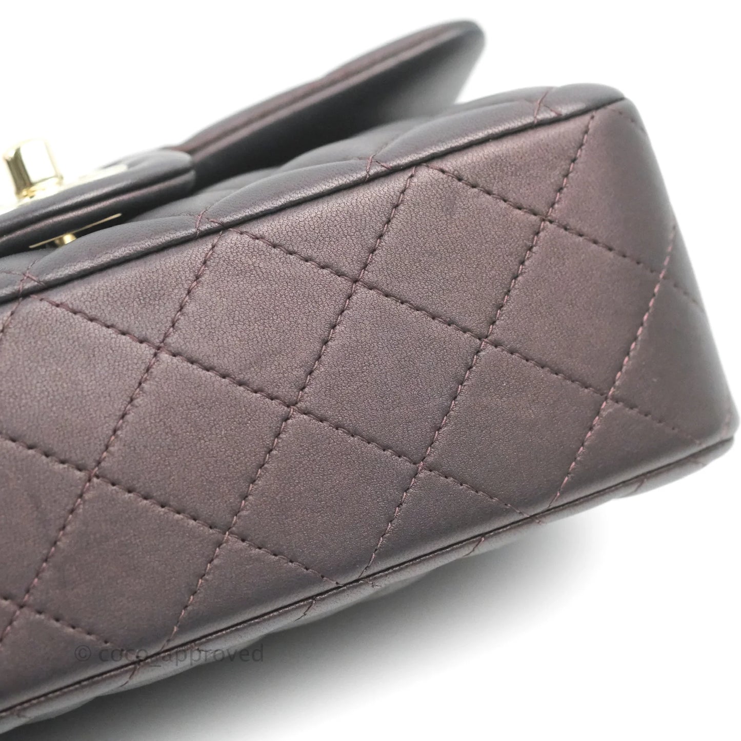 Chanel Top Handle Mini Rectangular Flap Bag Dark Purple Lambskin Gold Hardware