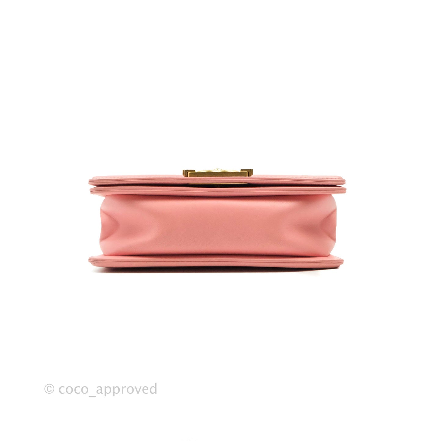 Chanel Chevron Small Boy Fabric Pink & White Aged Gold Hardware