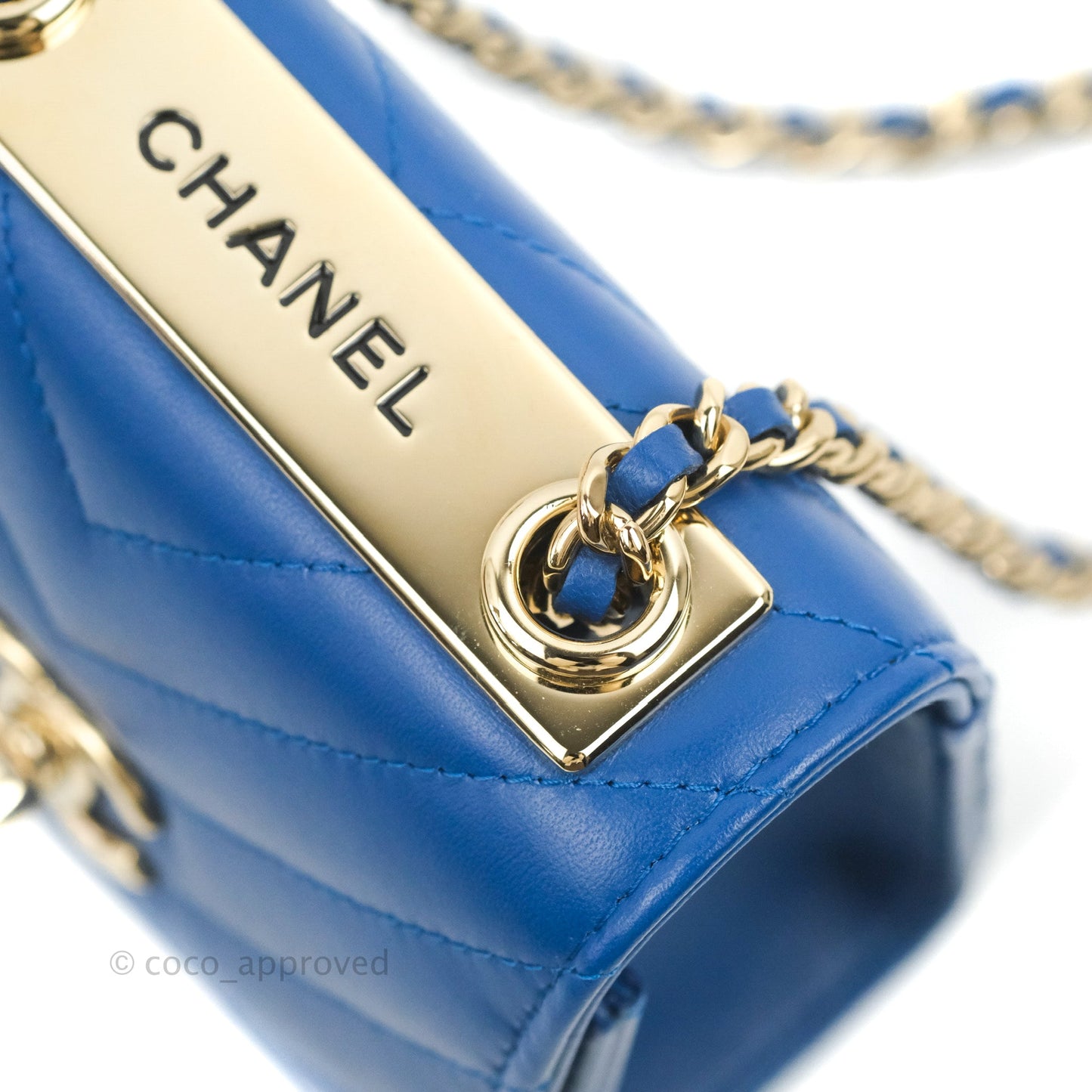Chanel Mini Chevron Trendy CC Clutch With Chain Blue Lambskin Gold Hardware