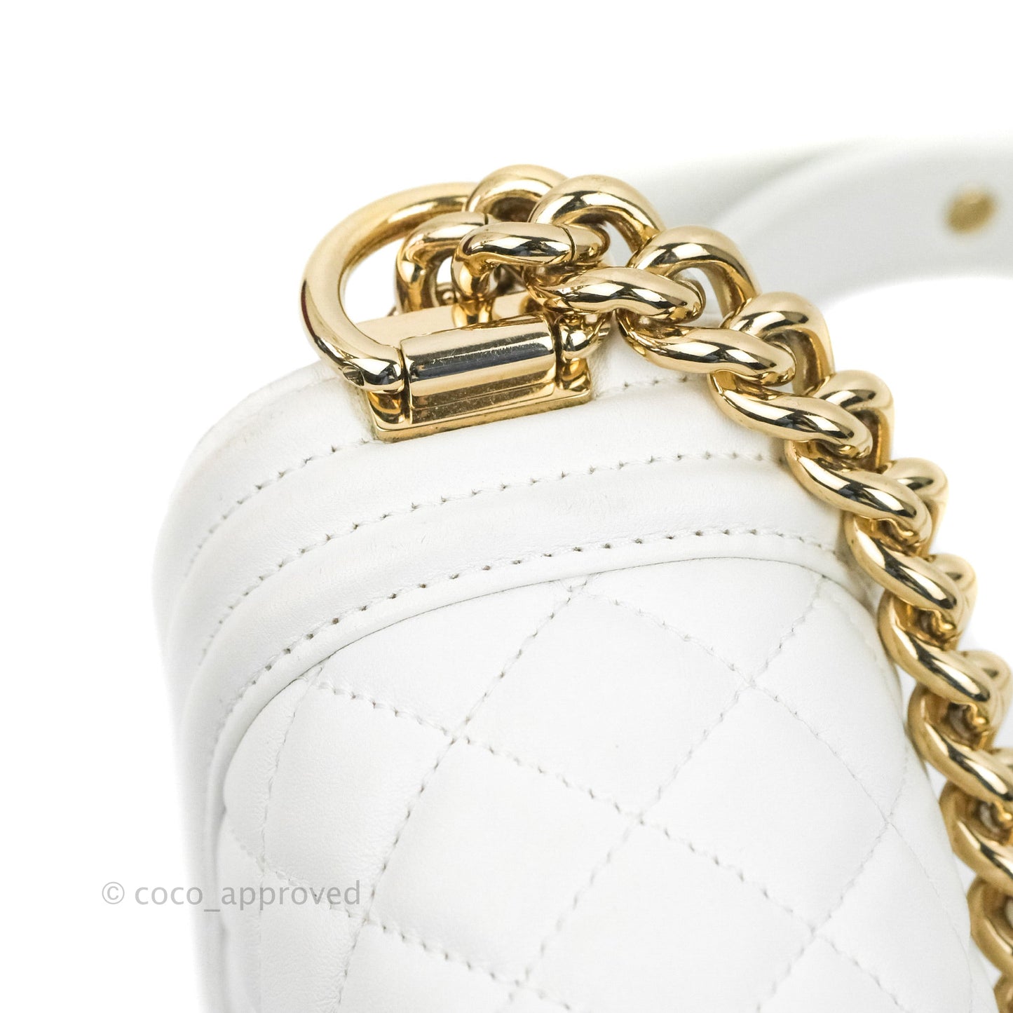Chanel Quilted Medium Boy White Calfskin Gold Hardware