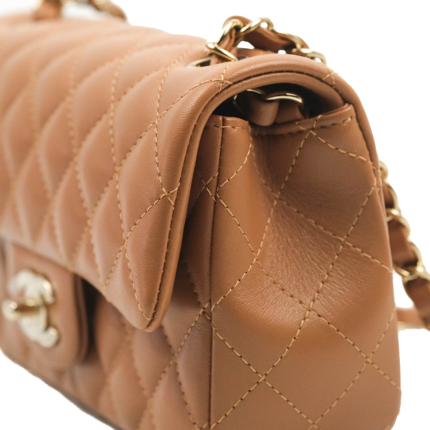 Chanel Quilted Mini Rectangular Flap Caramel Lambskin Gold Hardware 22S