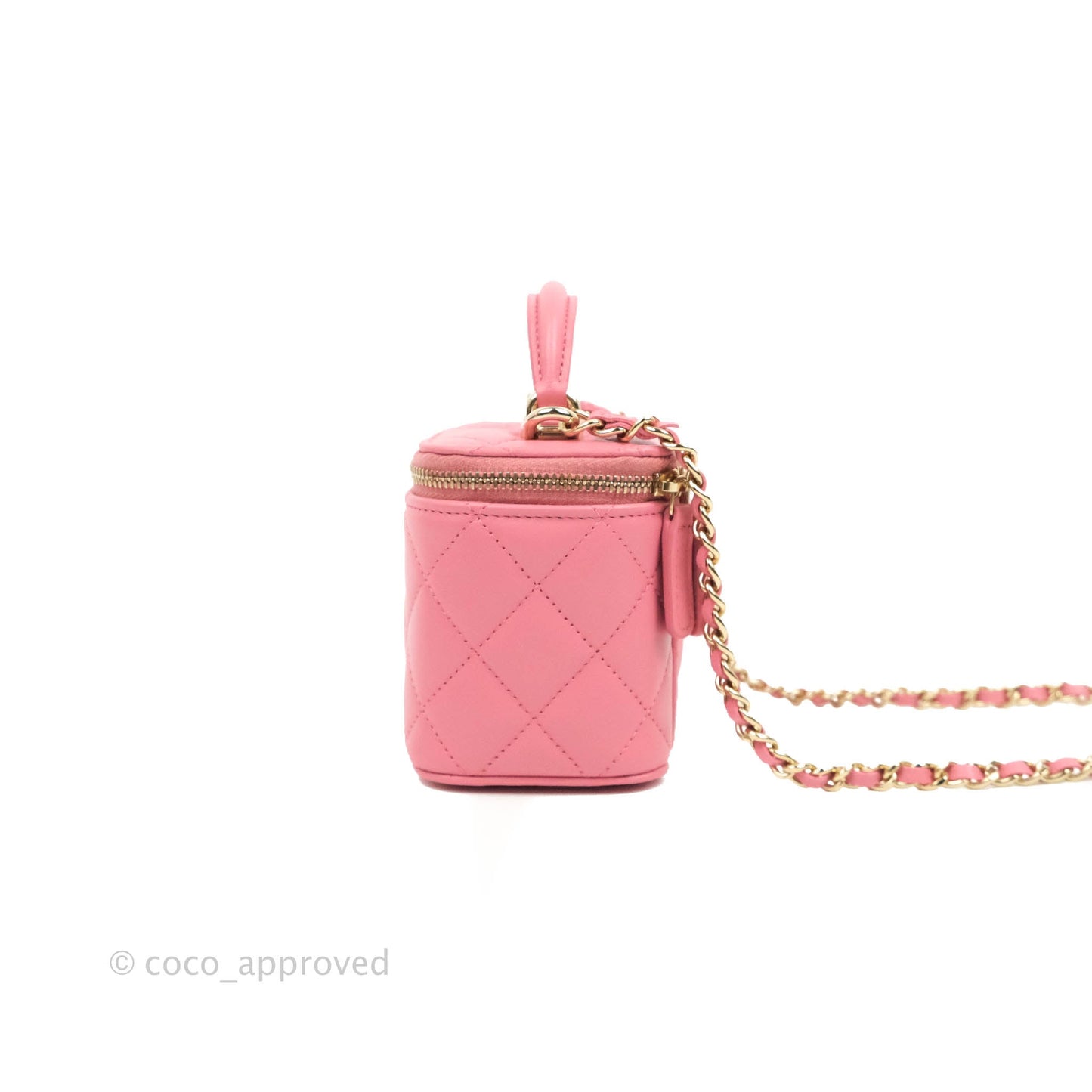 Chanel Mini Top Handle Vanity With Chain Pink Lambskin Gold Hardware