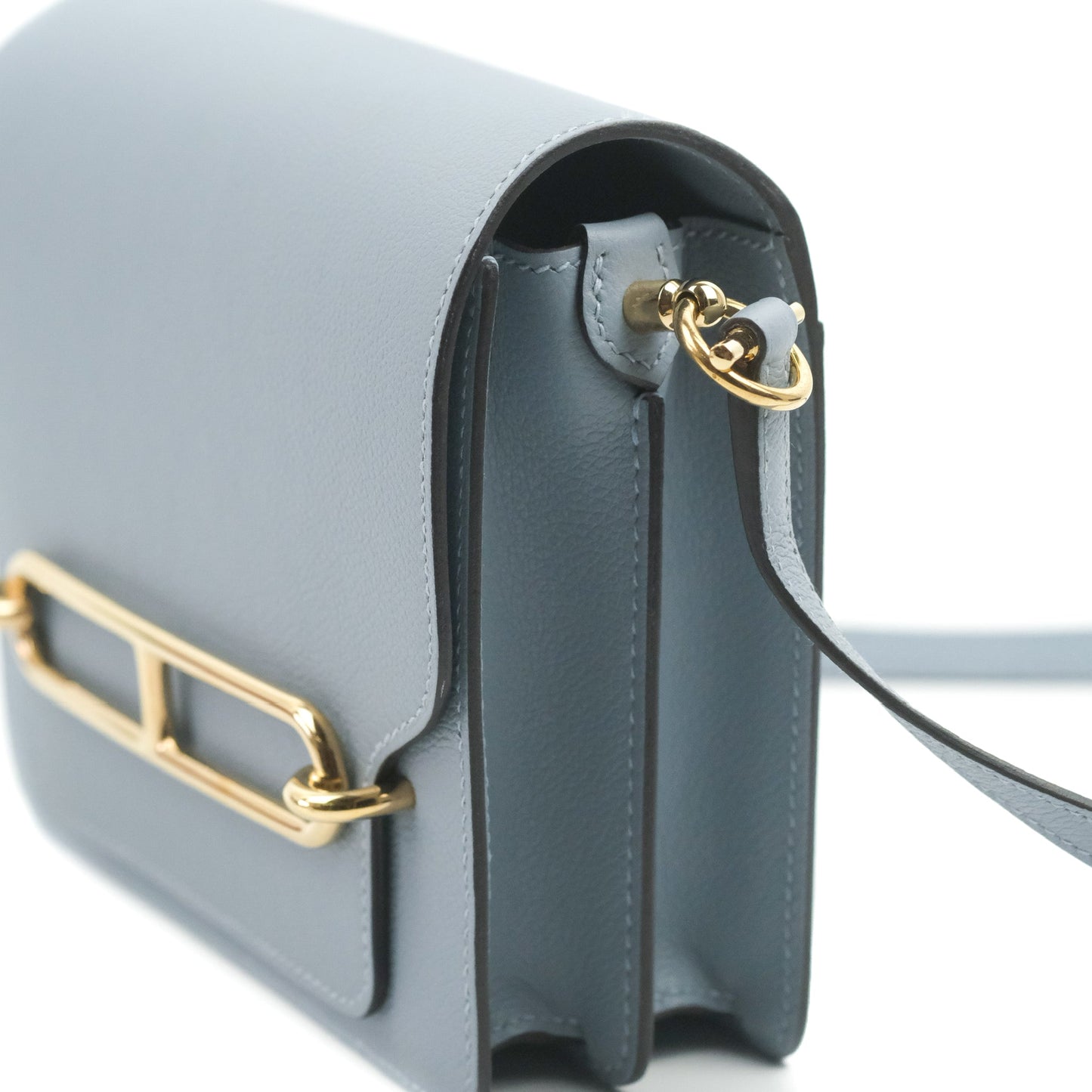 Hermès Roulis Mini 18 Bleu Lin Evercolor Gold Hardware
