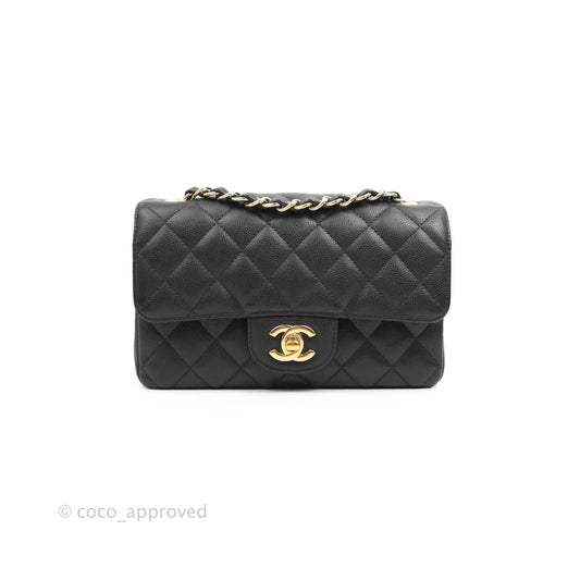 Chanel Classic Mini Rectangular Flap Black Caviar Gold Hardware 17C