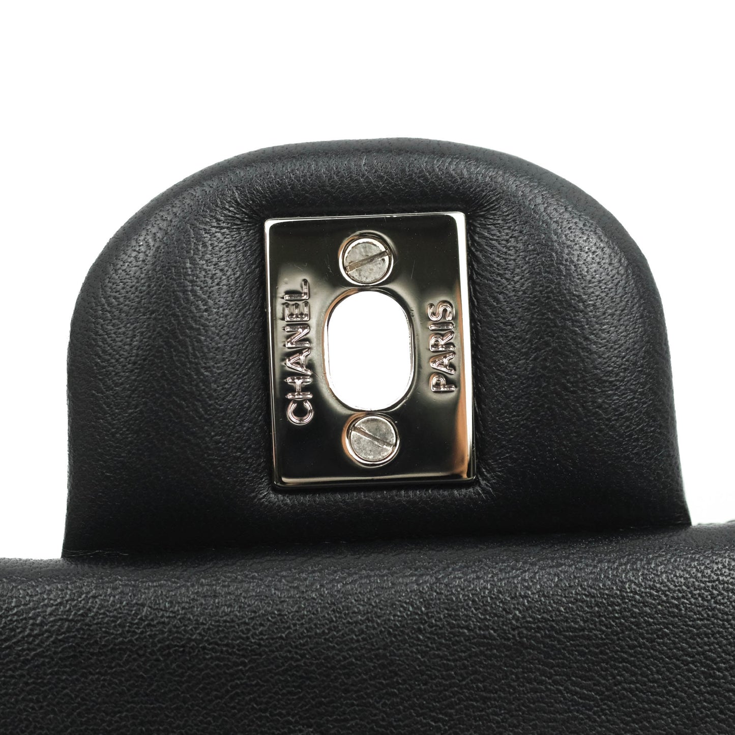 Chanel Classic M/L Medium Flap Quilted Black Lambskin Silver Hardware