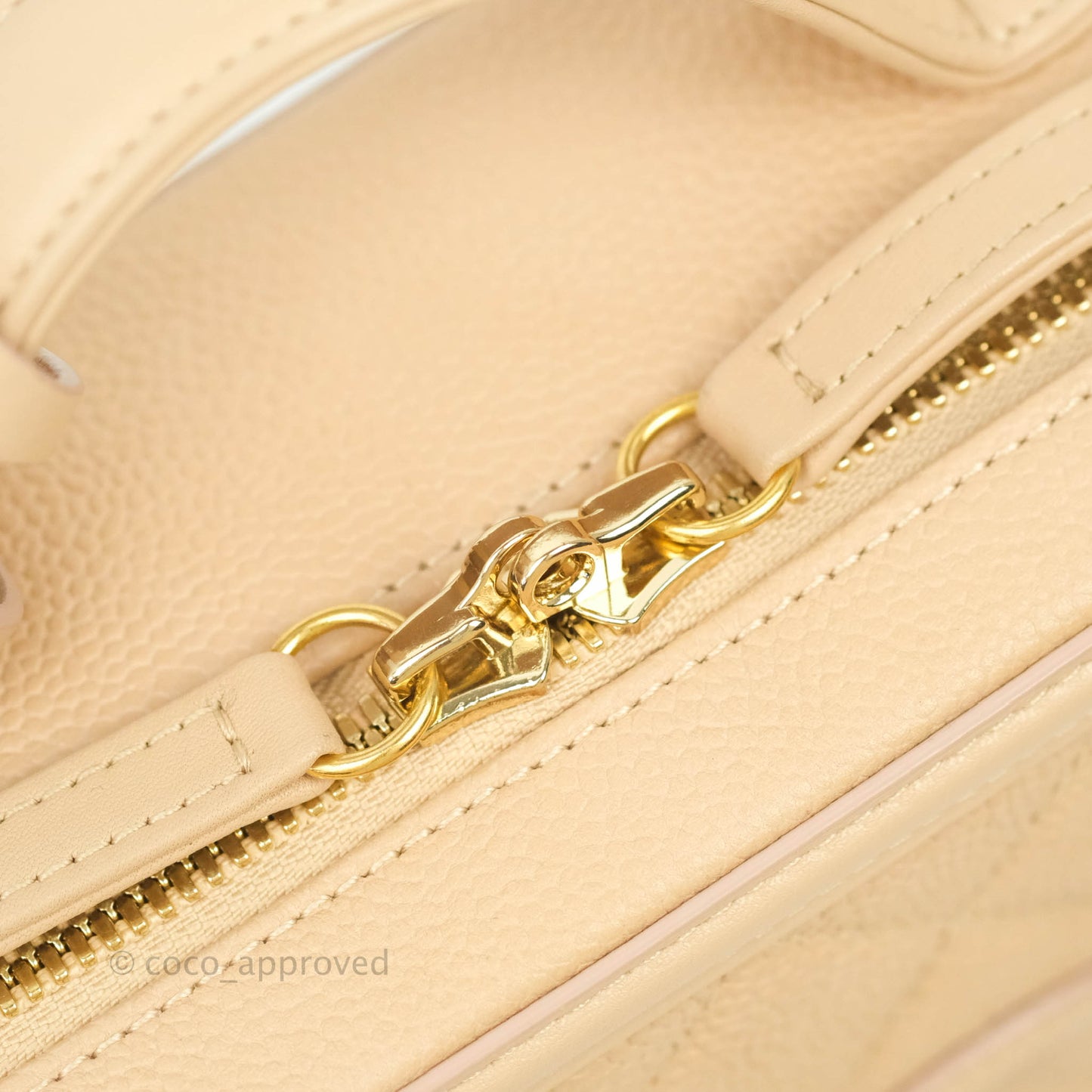 Chanel Quilted Medium CC Filigree Vanity Case Beige Caviar Gold Hardware