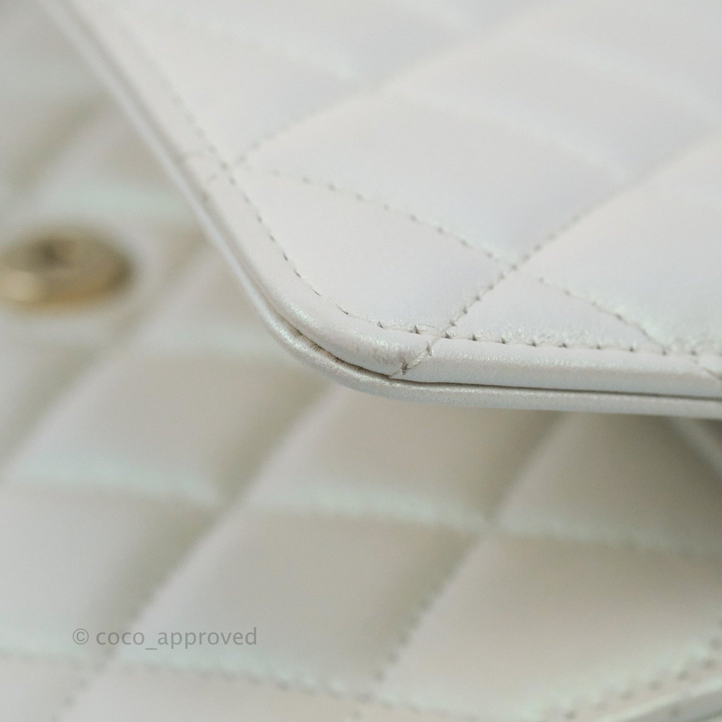Chanel Quilted Classic Wallet on Chain WOC Iridescent White Lambskin Gold Hardware