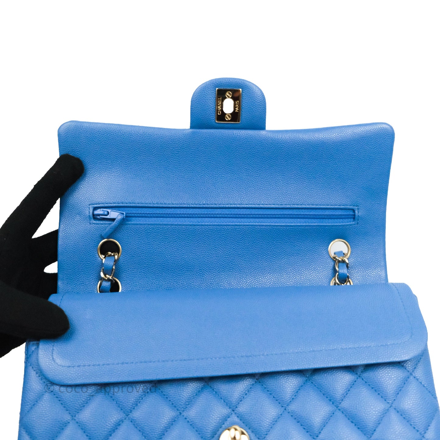 Chanel Classic M/L Medium Flap Quilted Blue Caviar Gold Hardware 21P