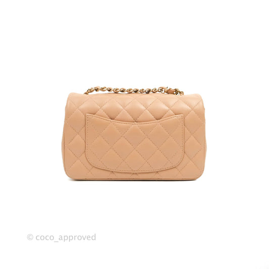 Chanel Mini Rectangular Flap Quilted Beige Lambskin Gold Hardware 21A