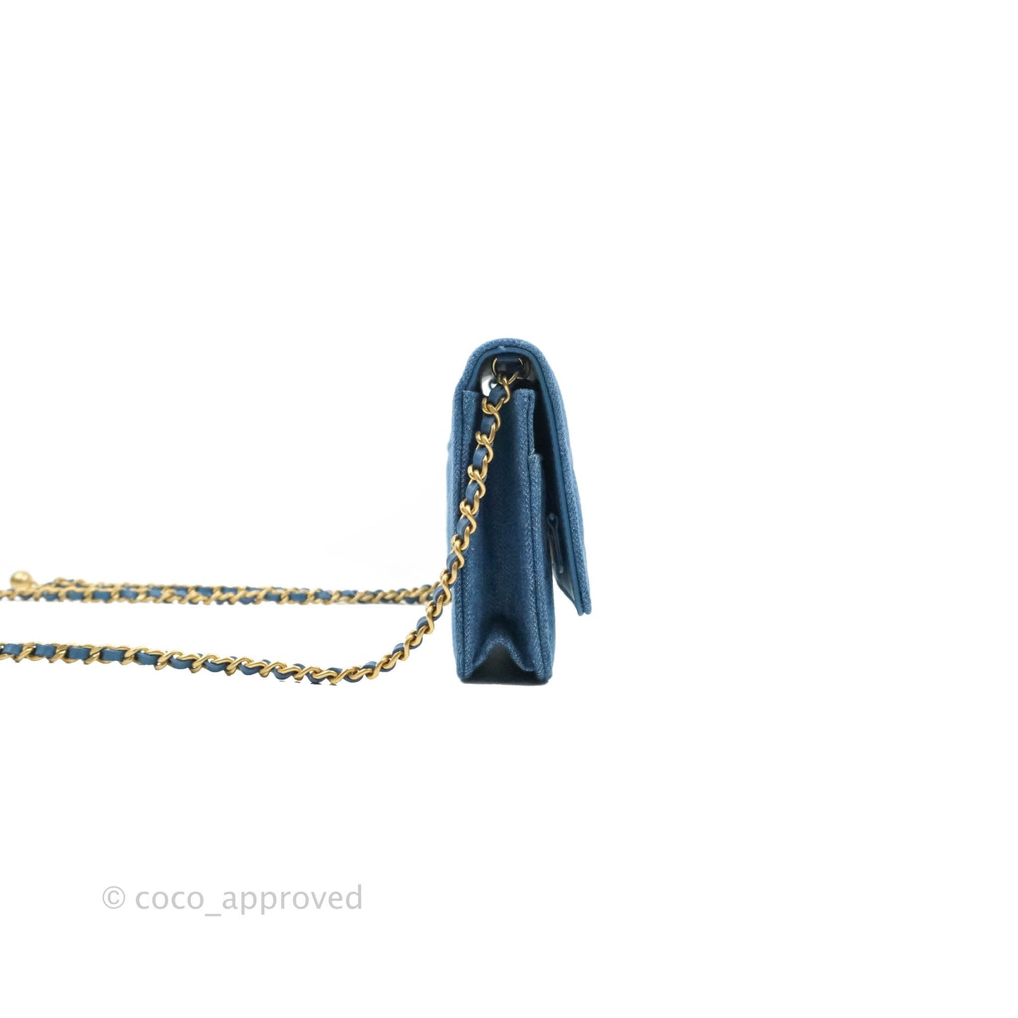 Chanel Quilted Pearl Crush Wallet on Chain WOC Denim Aged Gold Hardware