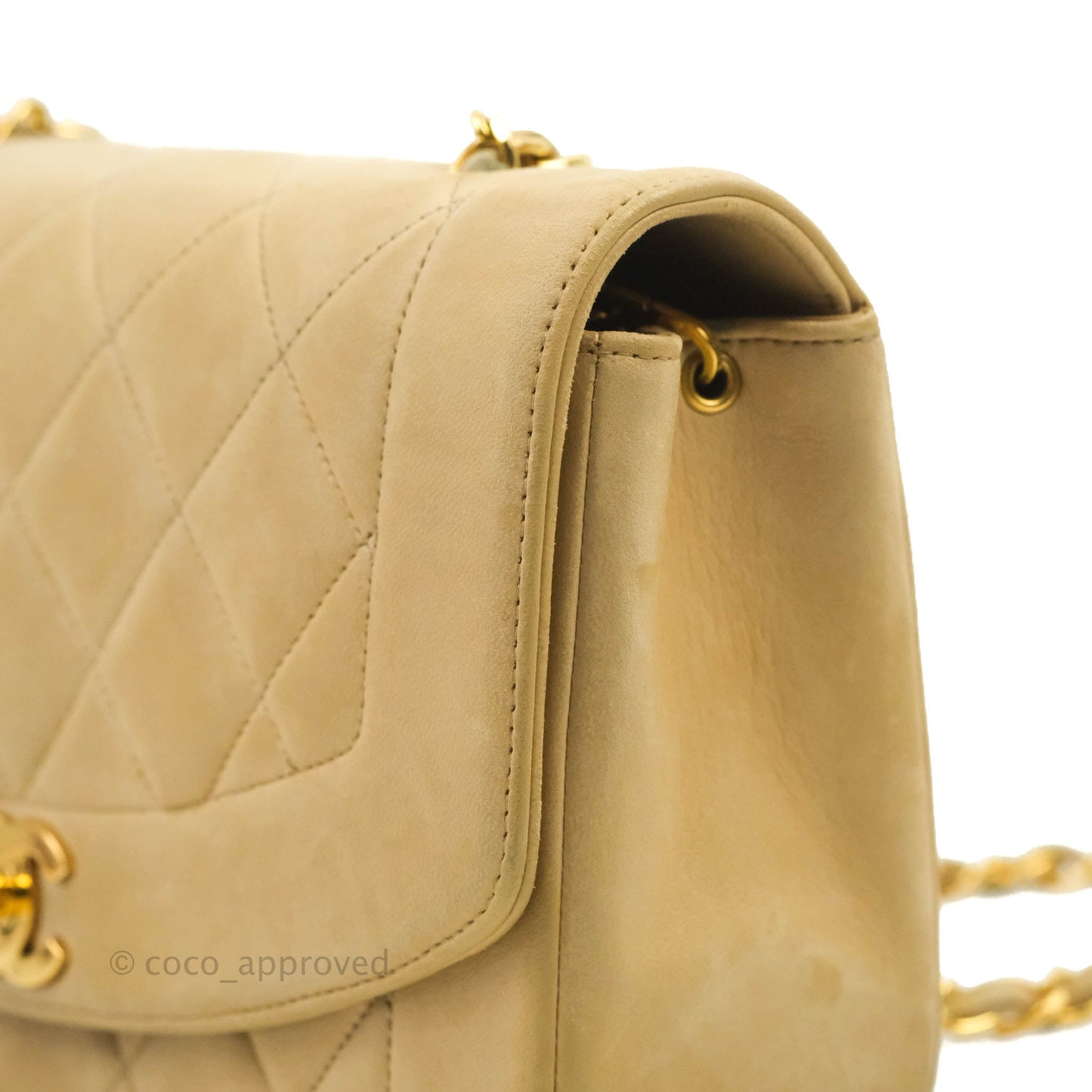 Chanel Vintage Small Quilted Classic Diana Flap Bag Beige Lambskin 24K Gold Hardware