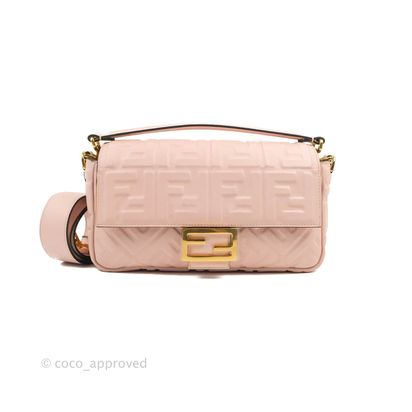 Fendi Medium Nappa FF 1974 Embossed Baguette Rosa Quarzo Gold Hardware