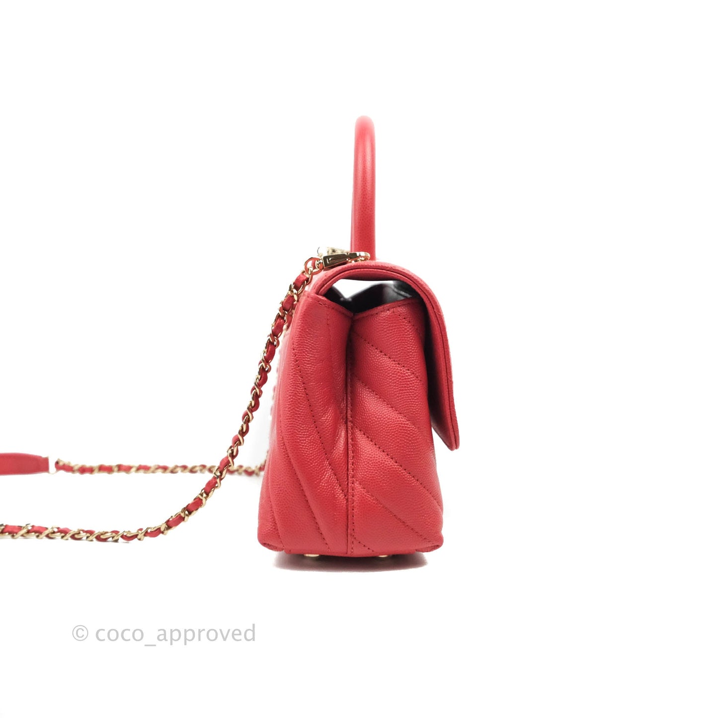 Chanel Small Coco Handle Chevron Red Caviar Gold Hardware 20P