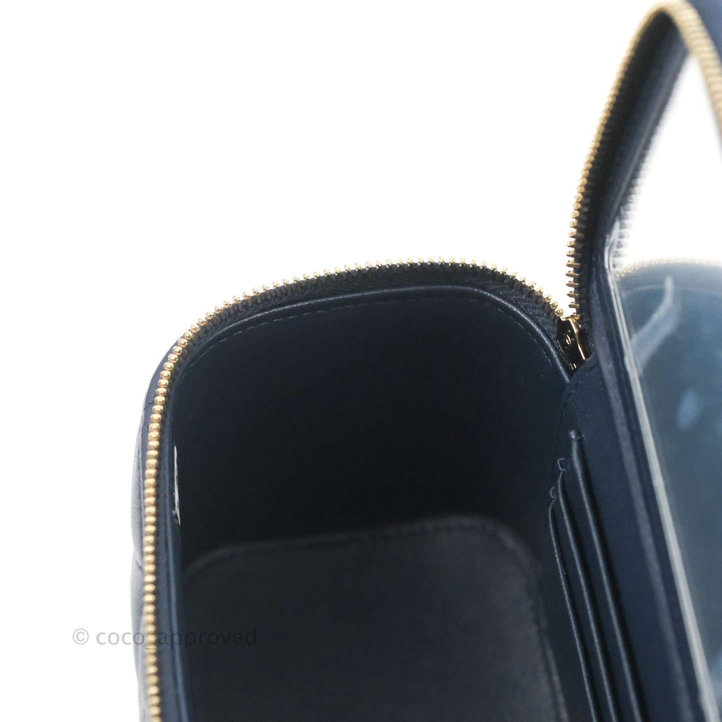 Chanel Vanity Rectangular Metal Top Handle Navy Lambskin Aged Gold Hardware 22B