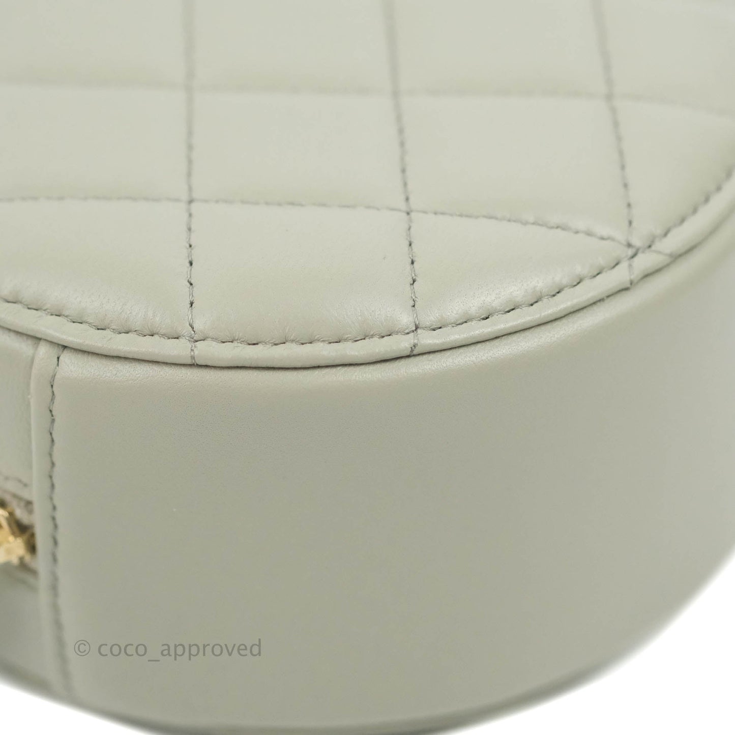 Chanel Quilted Round Pearl Crush Clutch With Chain Grey Lambskin Aged Gold Hardware