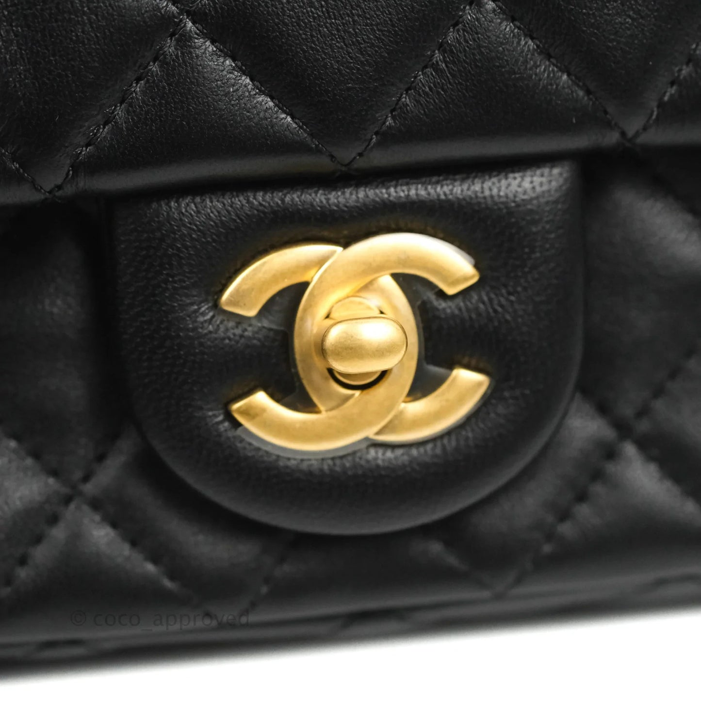 Chanel Mini Rectangular Pearl Crush Quilted Black Lambskin Aged Gold Hardware