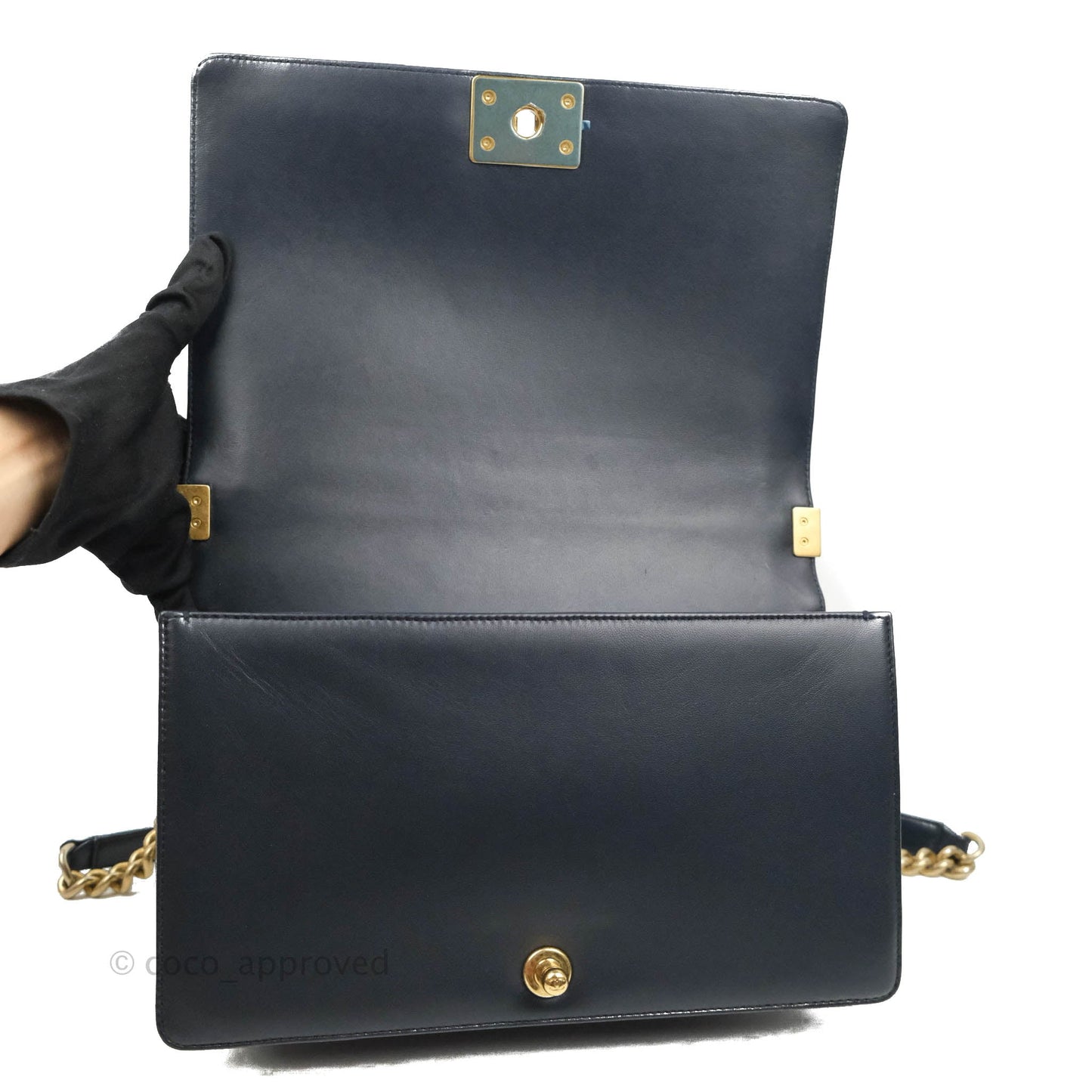 Chanel Quilted New Medium Boy Navy Lambskin Aged Gold Hardware