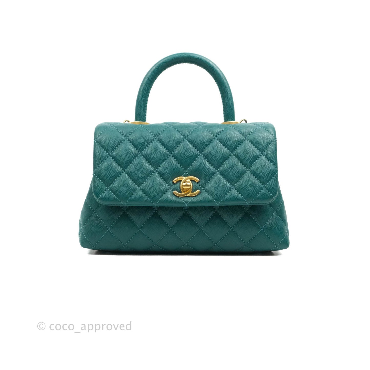 Chanel Small Quilted Coco Handle Teal Green Caviar Gold Hardware