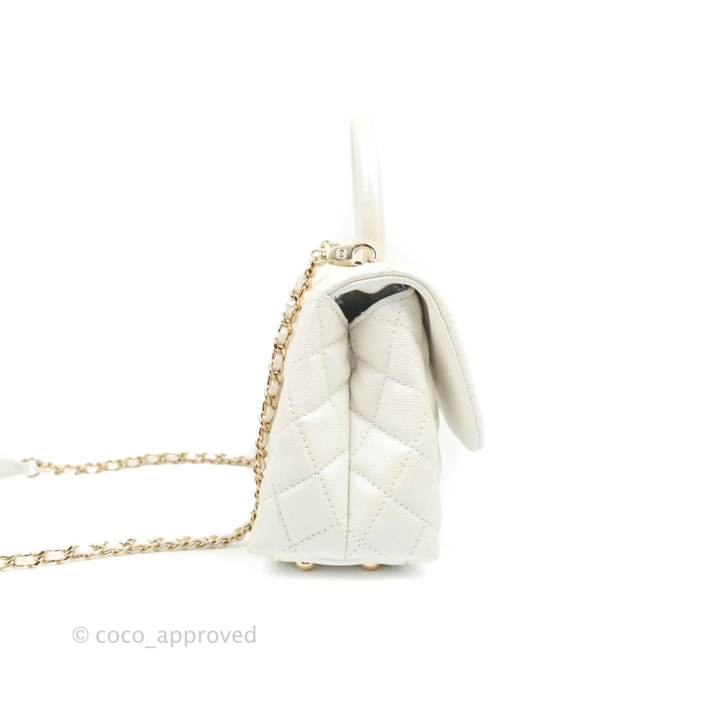 Chanel Small Quilted Coco Handle Iridescent White Caviar Gold Hardware