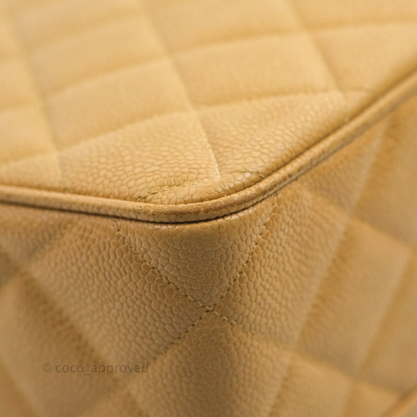 Chanel Vintage CC Large Square Flap Bag Beige Caviar 24K Gold Hardware