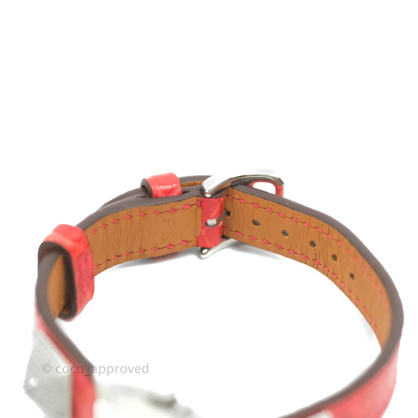 Hermes Pave Diamond Medor Red Crocodile Watch Bracelet Palladium Hardware