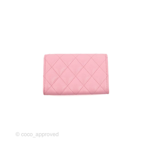 Chanel Quilted Flap Card Holder Pink Caviar Gold Hardware