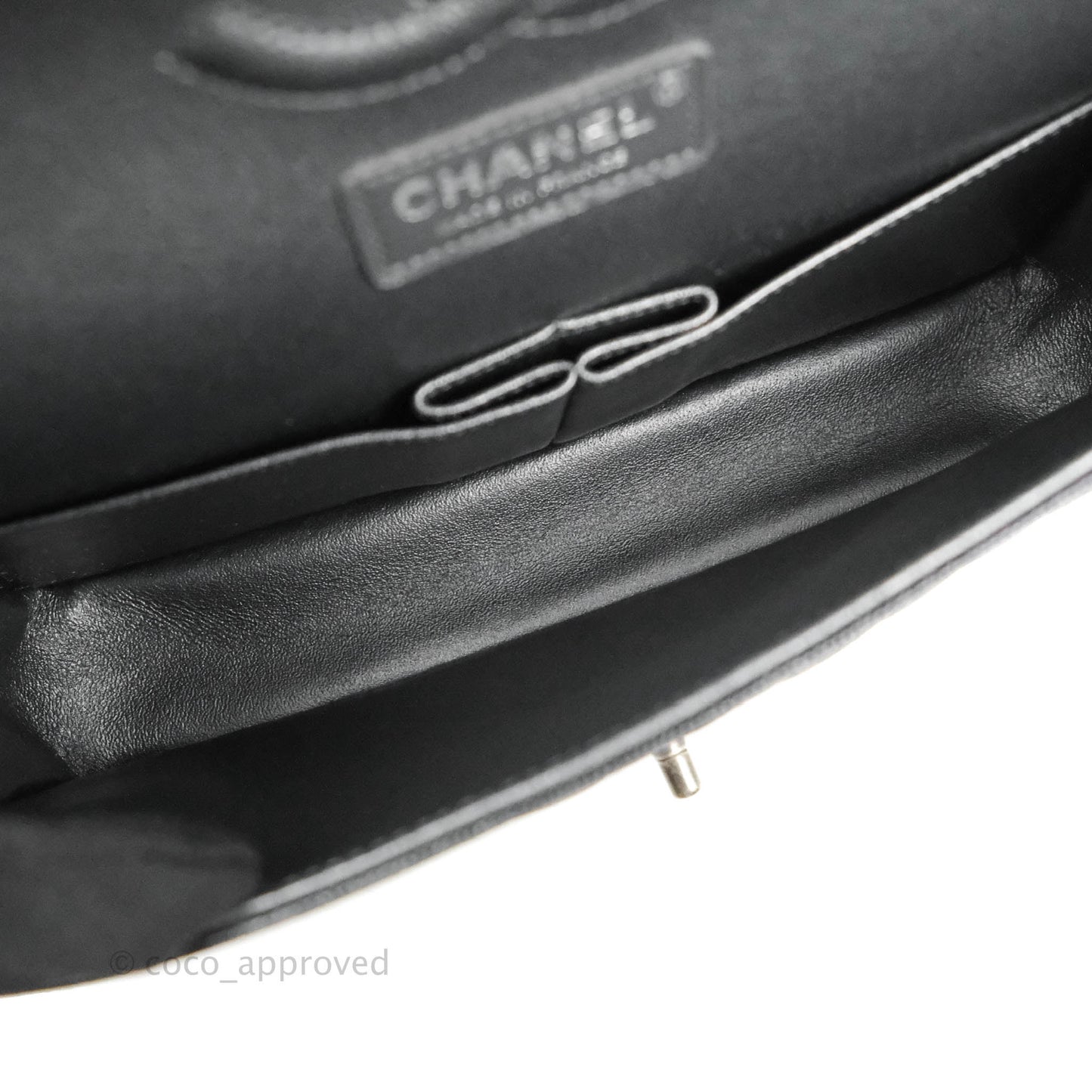 Chanel Classic M/L Medium Chevron Double Flap Iridescent Black Caviar Ruthenium Hardware 17B