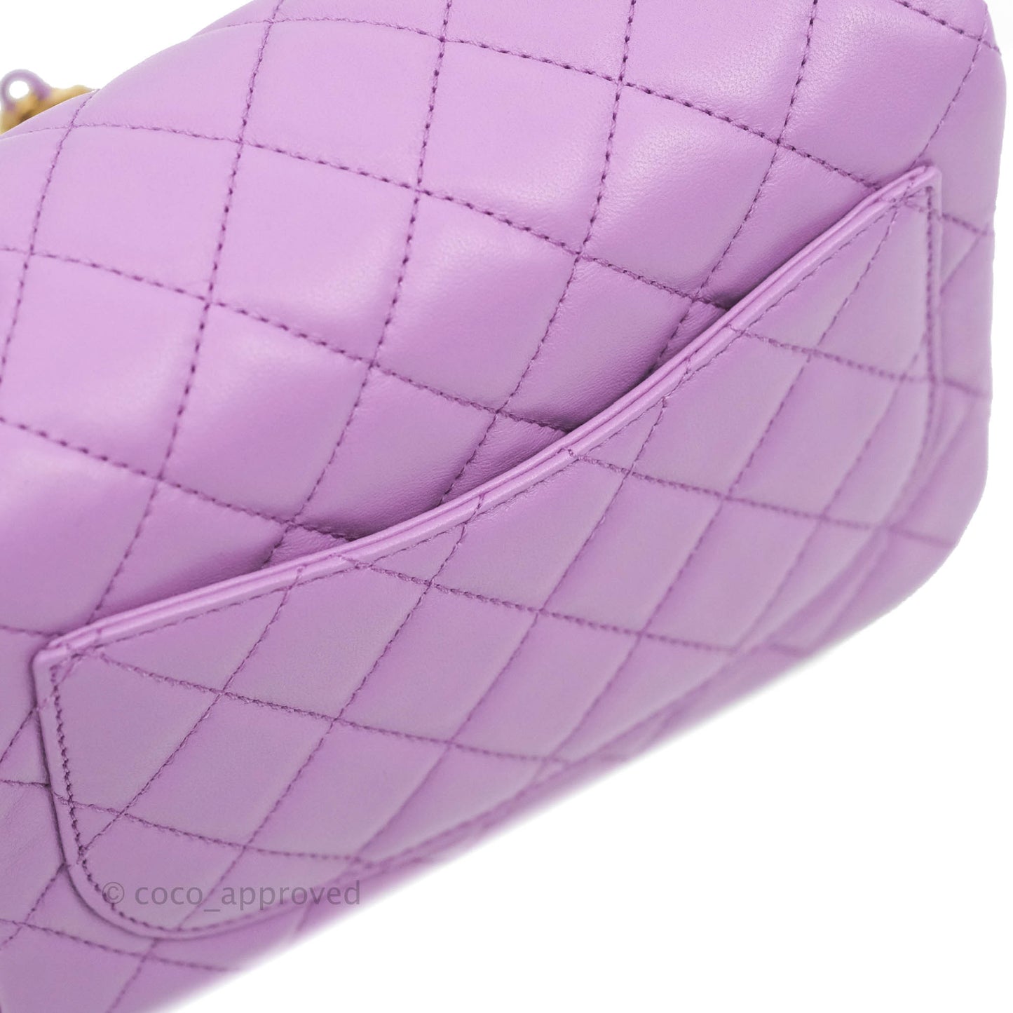 Chanel Mini Square Pearl Crush Quilted Purple Lambskin Aged Gold Hardware
