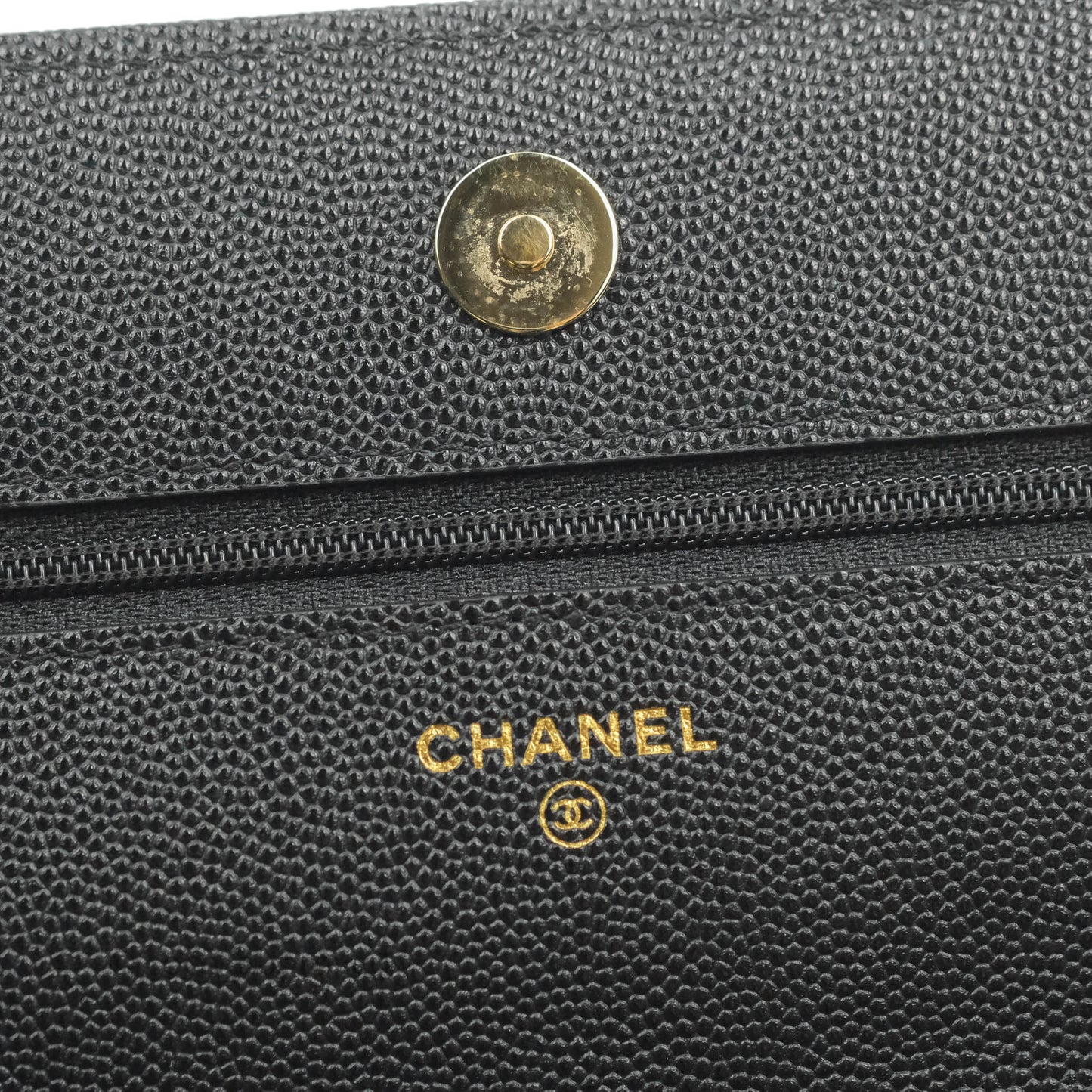 Chanel Quilted WOC Black Caviar Gold Hardware With Charms
