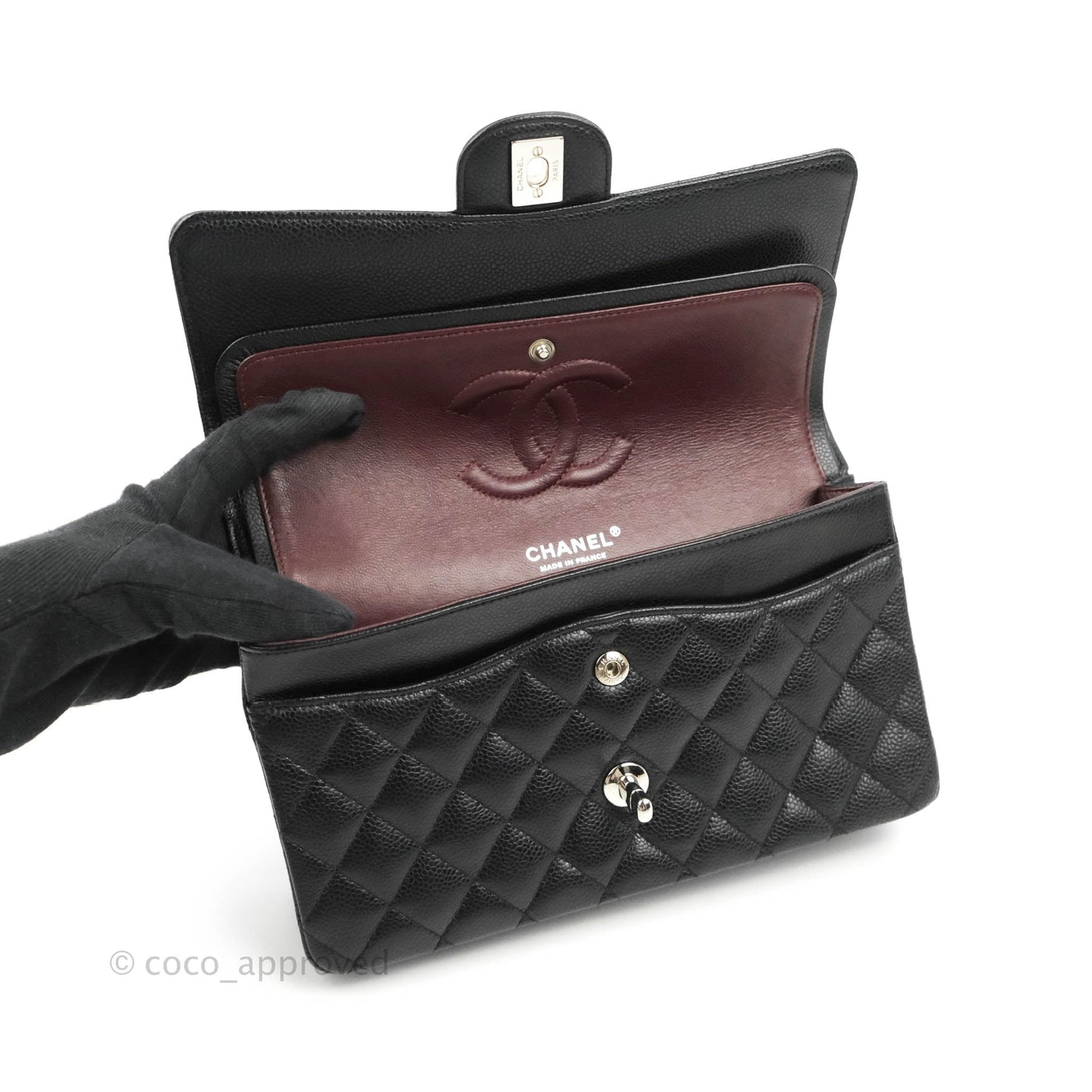 Chanel Quilted Classic M/L Medium Flap Black Caviar Silver Hardware