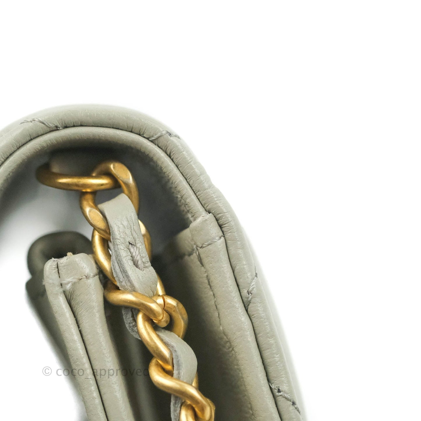 Chanel Quilted Pearl Crush Wallet on Chain WOC Light Grey Lambskin Aged Gold Hardware 22C