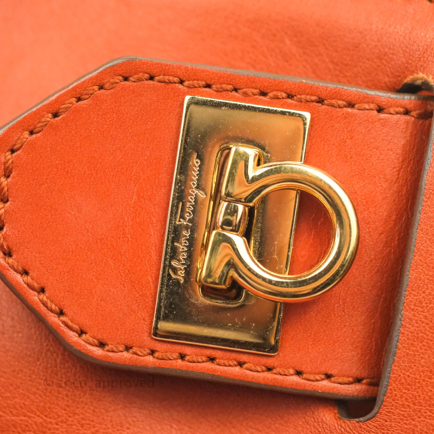 Salvatore Ferragamo Orange Top Handle Bag With Strap