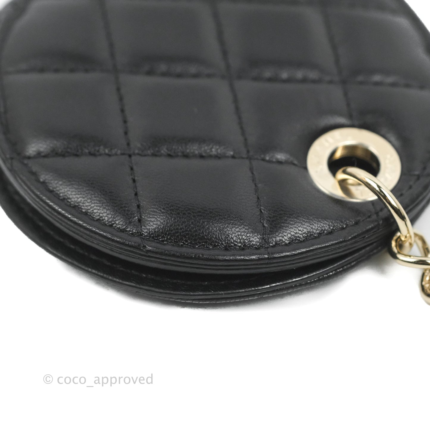 Chanel Quilted Round Luggage Tag Black Lambskin Gold Hardware
