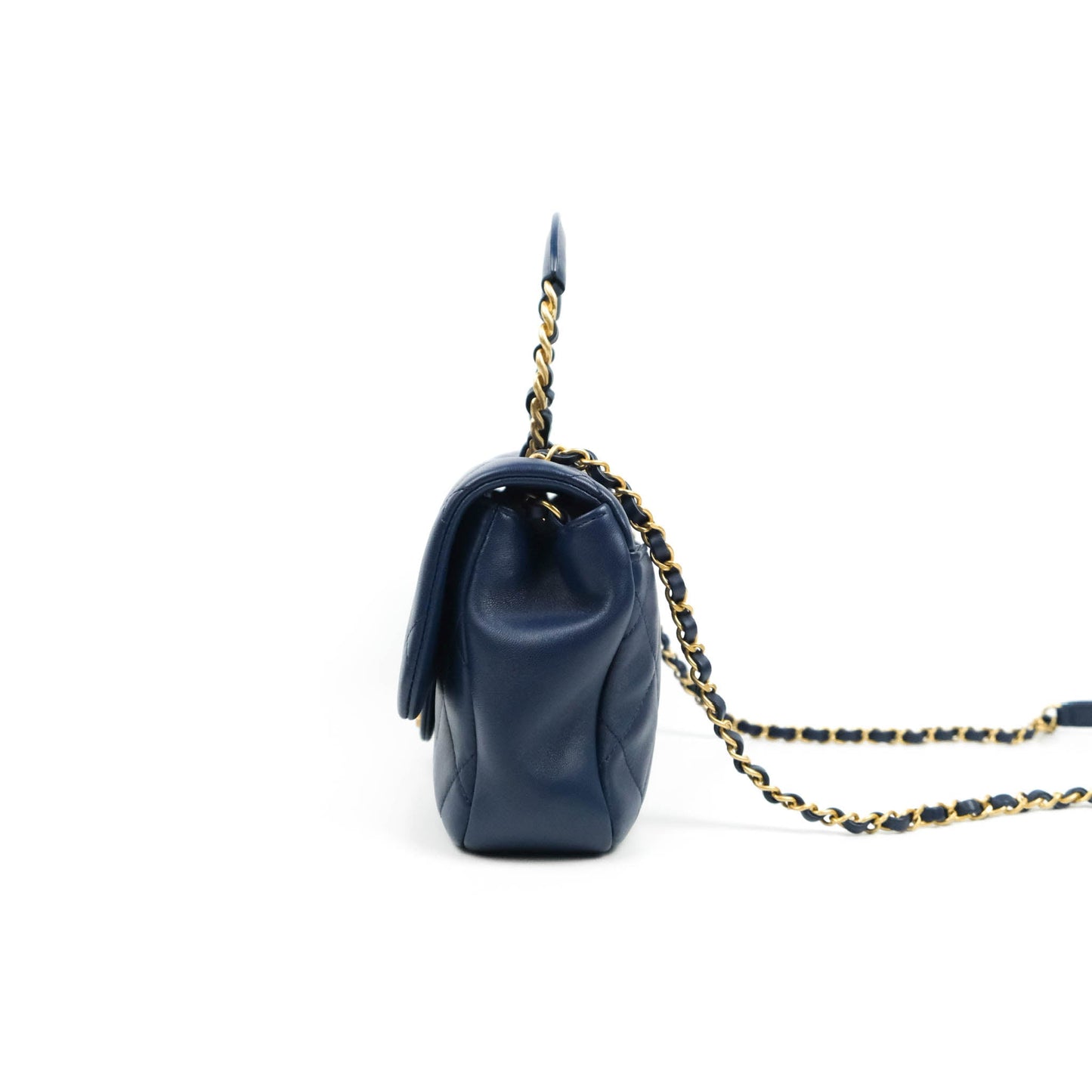 Chanel Circular Handle Flap Bag Navy Lambskin Aged Gold Hardware