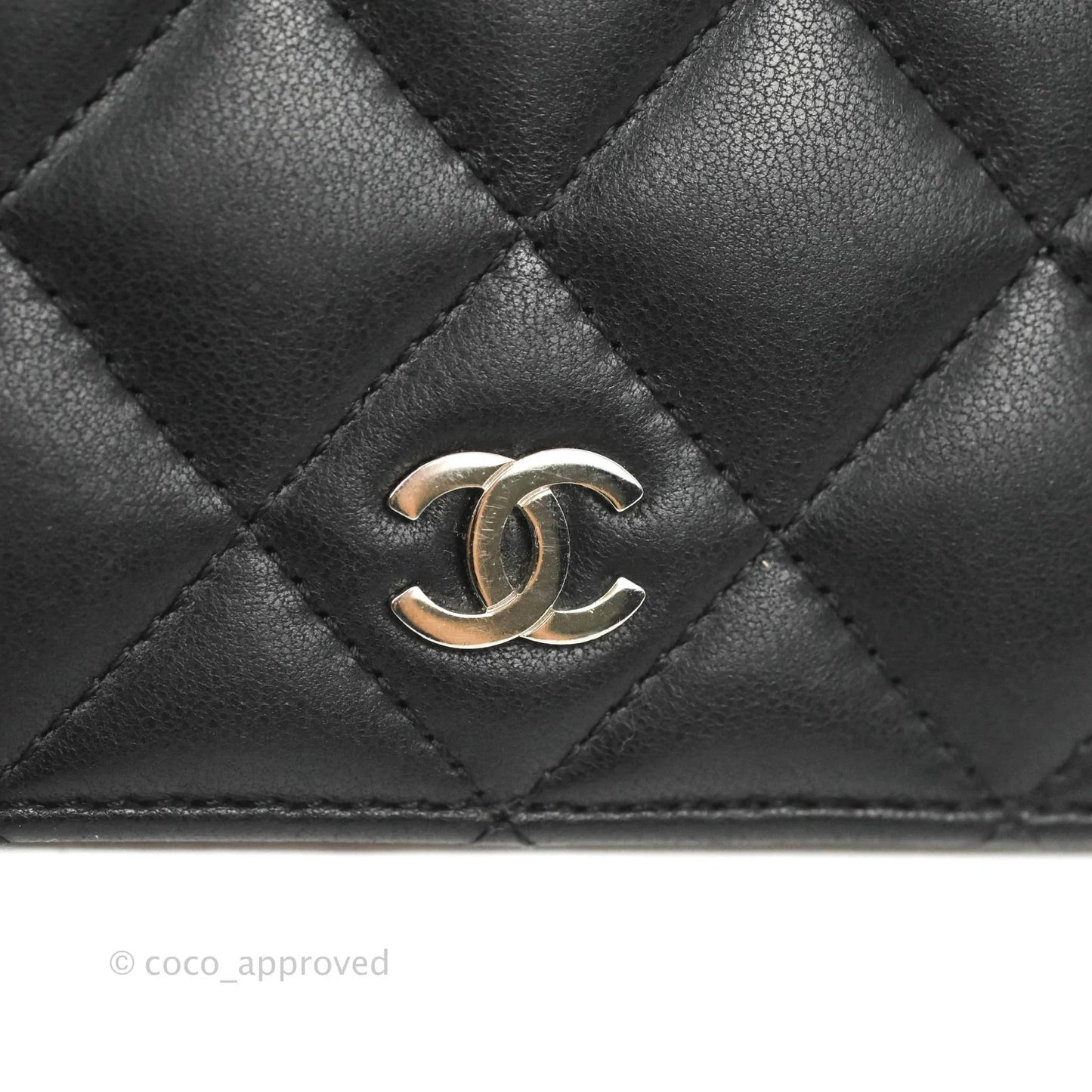 Chanel Quilted Long Wallet Black Lambskin Silver Hardware