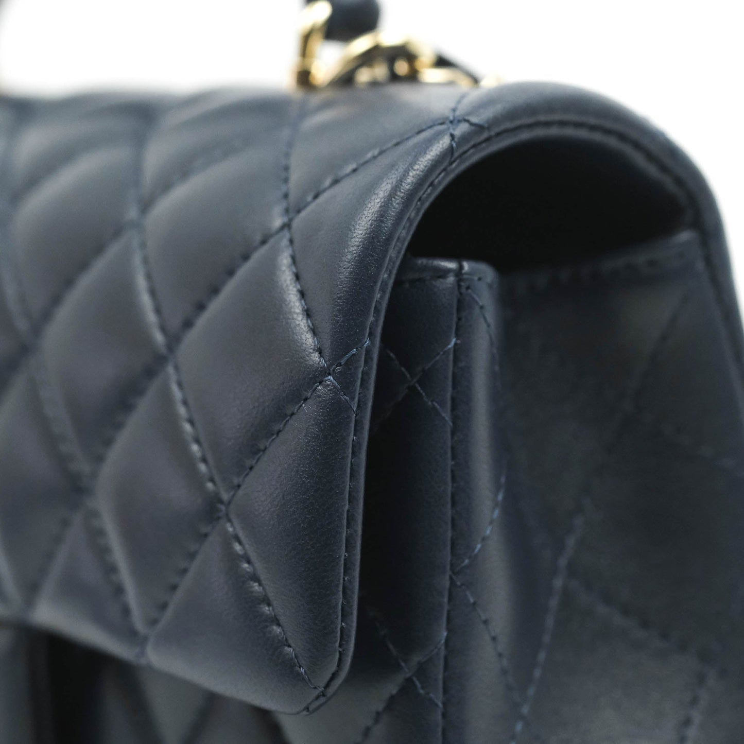 Chanel Top Handle Mini Rectangular Flap Bag Navy Lambskin Gold Hardware