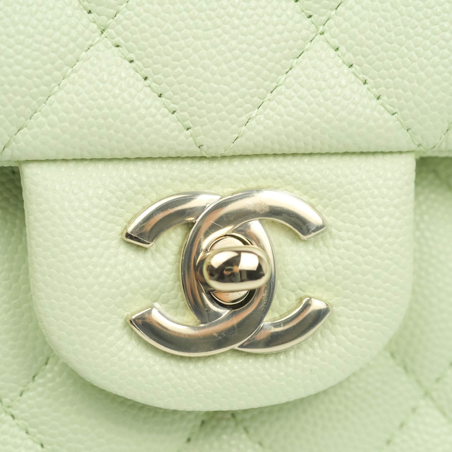Chanel Small Classic Quilted Flap Mint Green Caviar Gold Hardware 22C