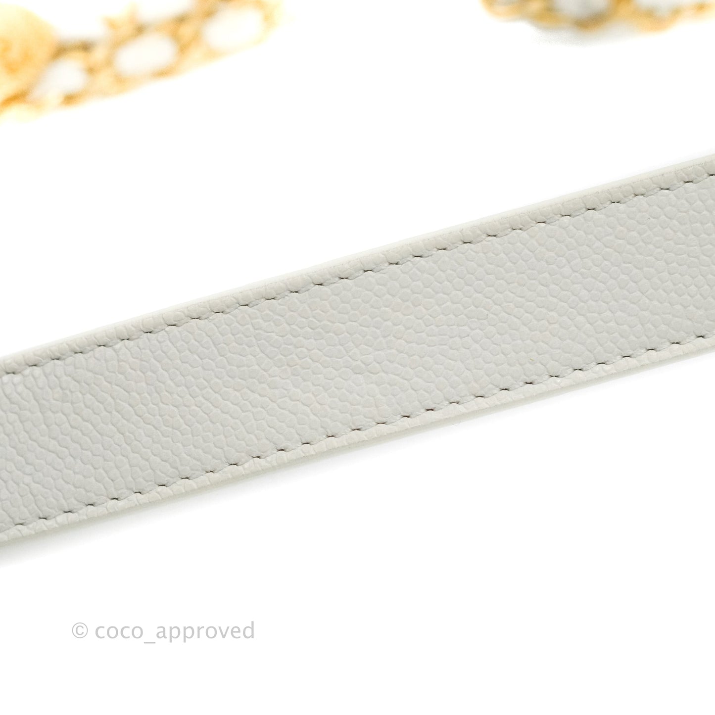 Chanel Mini Flap with Coin Charm White Caviar Aged Gold Hardware 22A