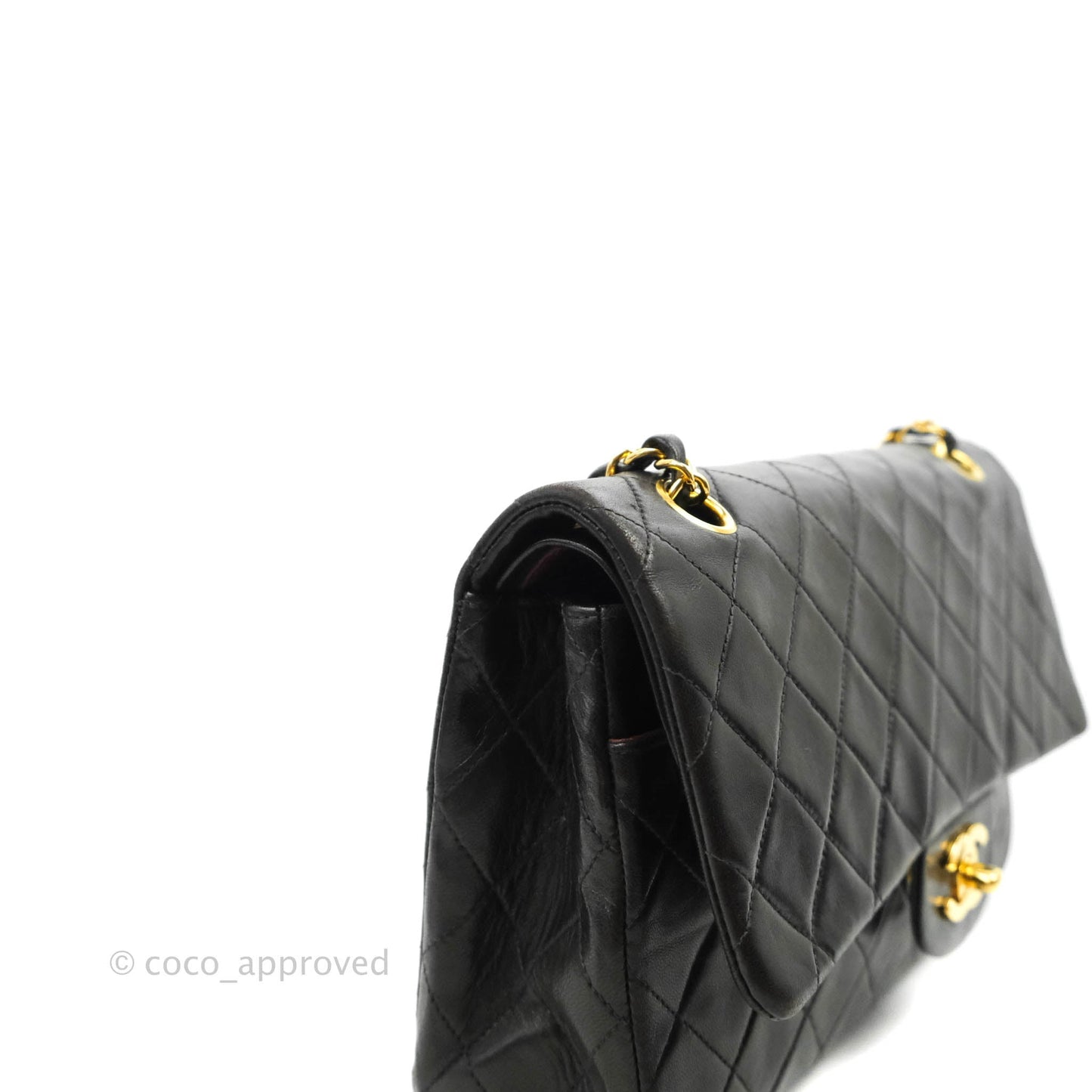 Chanel Vintage M/L Medium Double Flap Bag Black Lambskin 24K Gold Hardware
