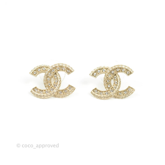 Chanel Crystal CC Earrings Gold Tone 19V