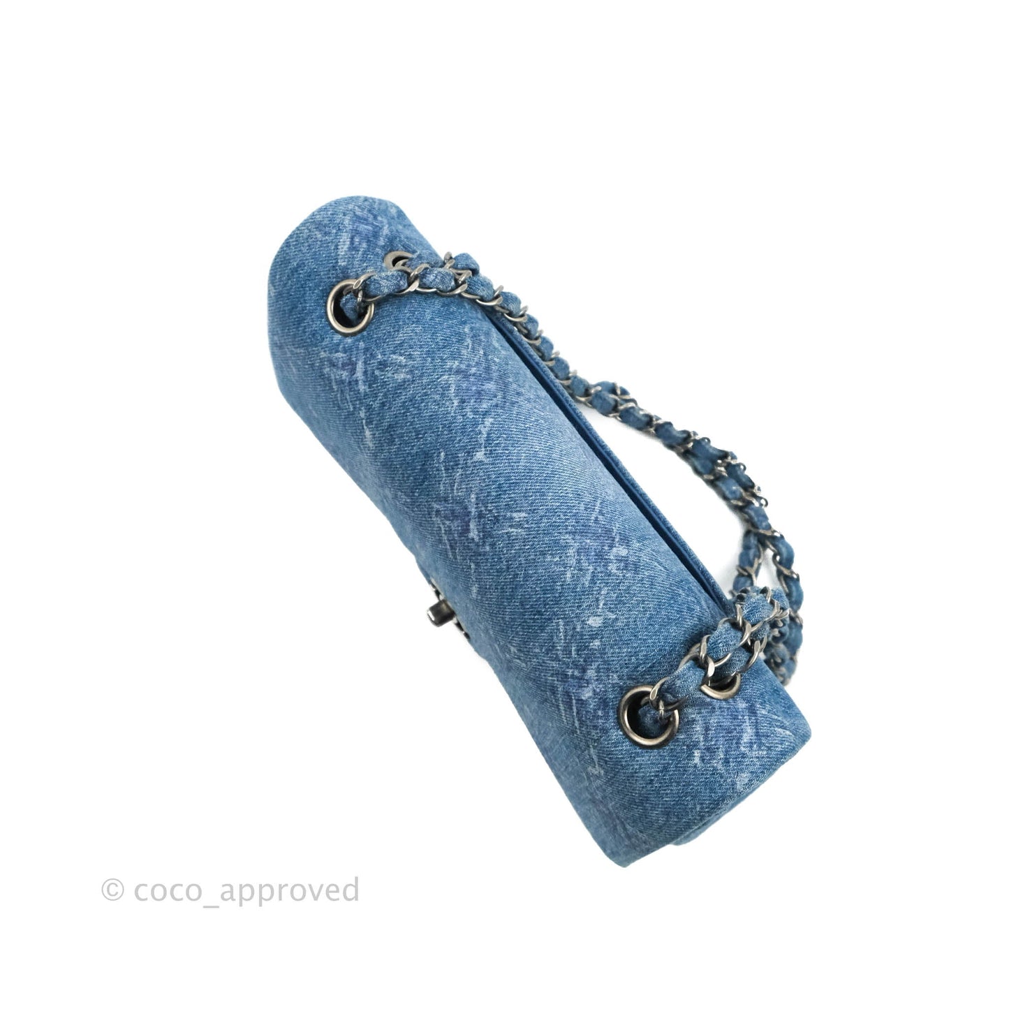 Chanel Classic M/L Medium Double Flap Blue Denim Ruthenium Hardware