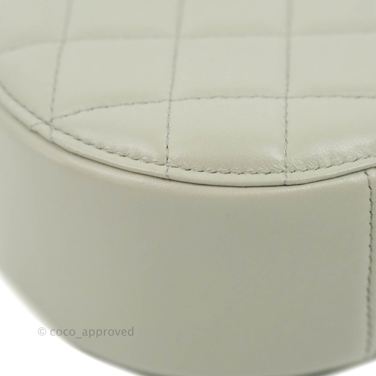 Chanel Quilted Round Pearl Crush Clutch With Chain Grey Lambskin Aged Gold Hardware